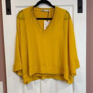 Zara Women's Yellow V-Neck Blouse